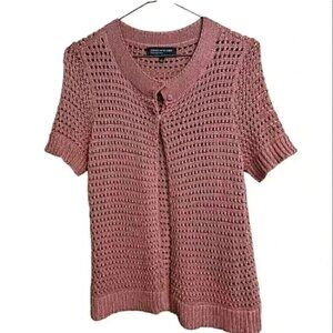 Jones New York women's  mauve pink open knit cardigan sweater S small